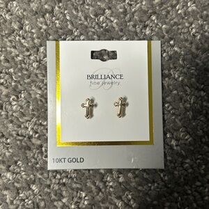 Brilliance Gold Cross Stud Earrings